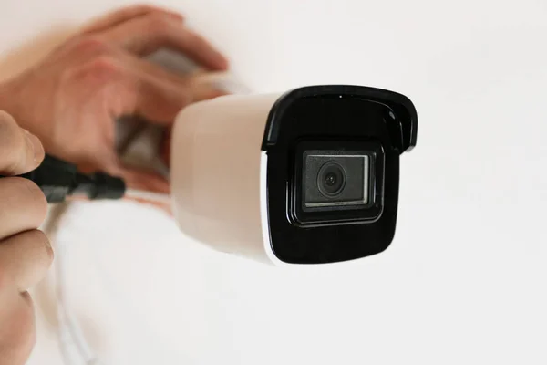 Instalação Câmera Cctv Para Segurança Doméstica Videcam Tecnologia Casa Inteligente — Fotografia de Stock