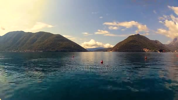 Timelapse sea and mountains. Boats — Stock Video