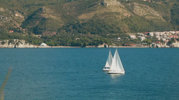 Güzel Adriyatik Denizi'nde ufukta bir yelkenli — Stok video