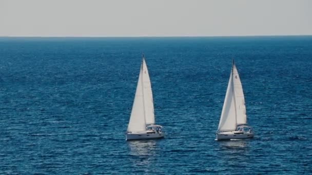 Güzel Adriyatik Denizi'nde ufukta bir yelkenli — Stok video