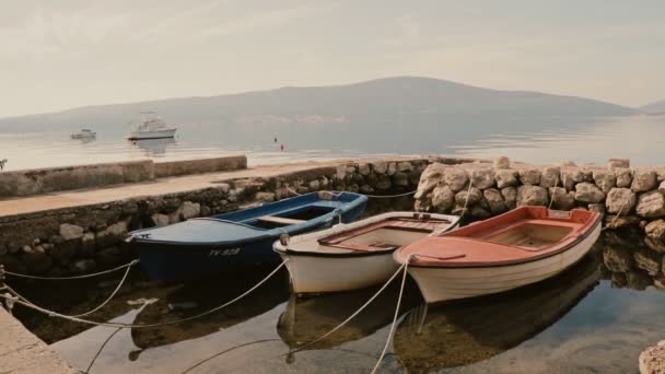 Bateaux de pêche garés à la jetée — Video