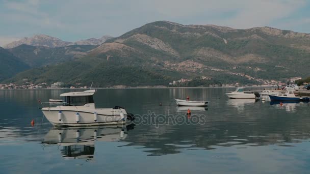 A fishing boats is moored on the water — Stock Video