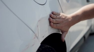 White car damage on white background. Vehicle broken.