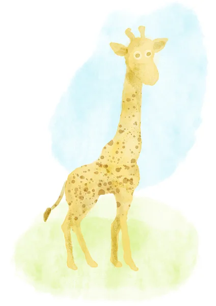 水彩キリン手描きの動物コレクションからの図 — ストック写真