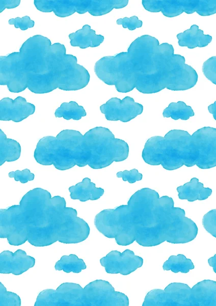 Seamless watercolor pattern with blue clouds hand painted illustration
