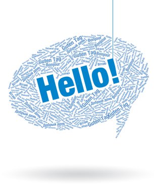 Word Merhaba birçok dilde kelime bulutu konsept illüstrasyon vektör