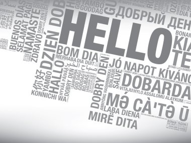Word Merhaba birçok dilde kelime bulutu konsept illüstrasyon vektör