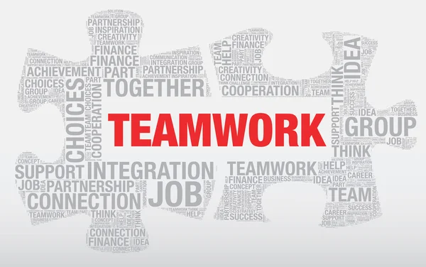 Teamwork word cloud concept gemaakt van puzzel stukjes vector — Stockvector