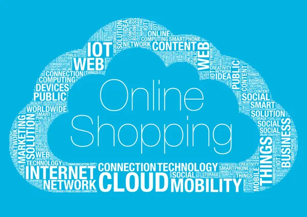 Illustrazione del concetto di cloud computing vettoriale per lo shopping online wordcloud — Vettoriale Stock