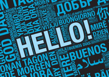 Word Merhaba birçok dilde kelime bulutu konsept illüstrasyon vektör