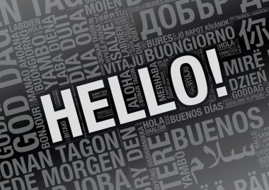 Word Merhaba birçok dilde kelime bulutu konsept illüstrasyon vektör