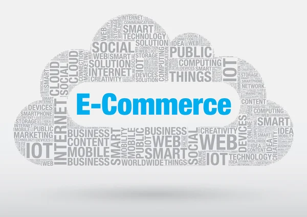 E-Commerce Online palavra nuvem tecnologia vetor conceito ilustração — Vetor de Stock