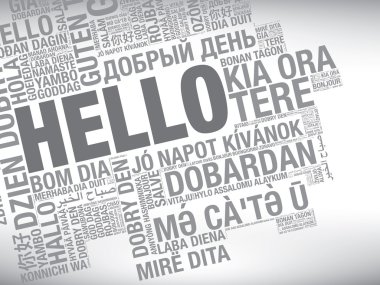 Word Merhaba birçok dilde kelime bulutu konsept illüstrasyon vektör
