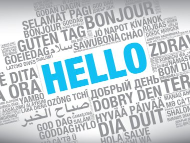 Word Merhaba birçok dilde kelime bulutu konsept illüstrasyon vektör