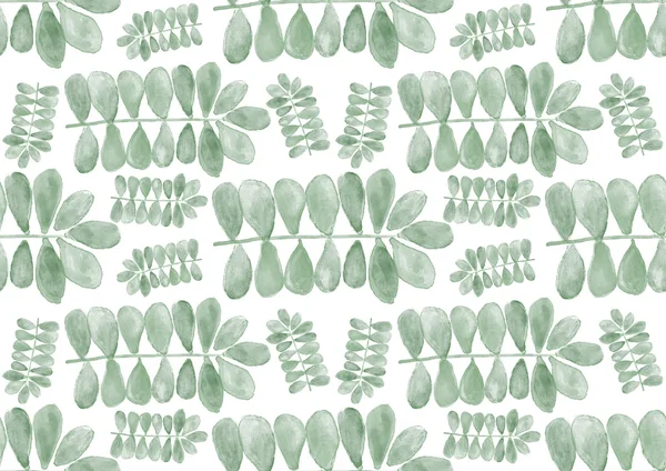緑の葉の手でシームレスな水彩パターン塗装植物テクスチャ — ストック写真