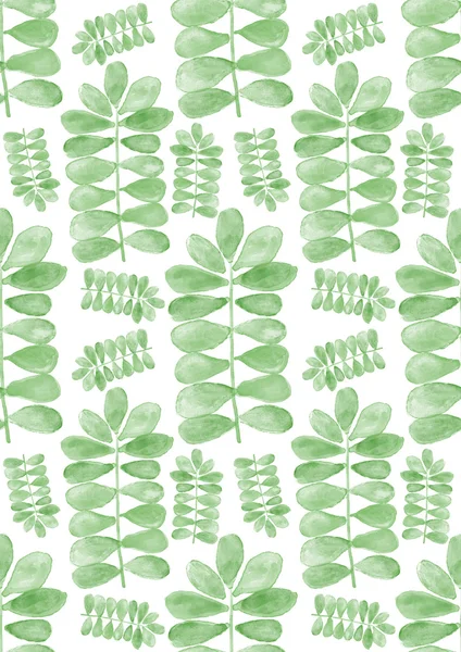 Nahtloses Aquarellmuster mit grünen Blättern von Hand bemalt botanische Textur — Stockfoto