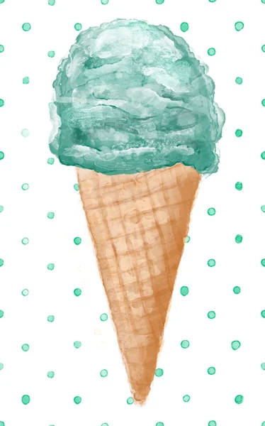 一方でシームレスな背景の水彩画のアイス クリーム コーンを描いたイラスト — ストック写真