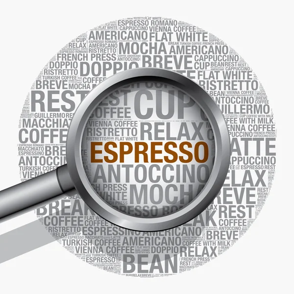 Espresso coffee word cloud concept modello di design vettoriale — Vettoriale Stock