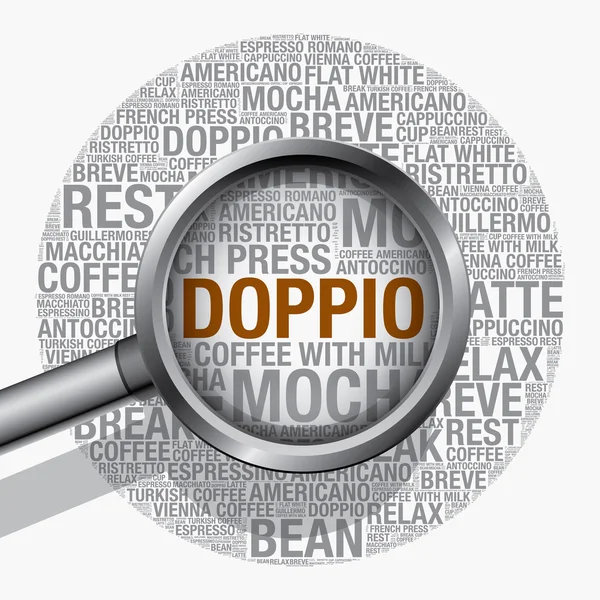 Doppio koffie word cloud concept vector ontwerpsjabloon — Stockvector