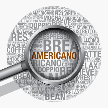 Americano kahve word bulut kavramı vektör tasarım şablonu