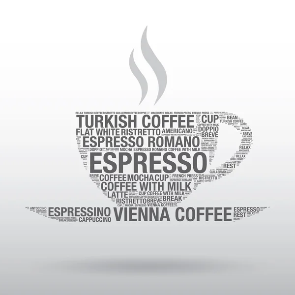 Koffiekopje met word cloud vectorillustratie — Stockvector