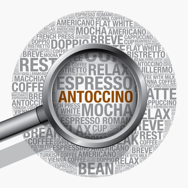 Antoccino Kawa słowo cloud koncepcja wektor szablon projektu — Wektor stockowy