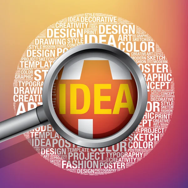 Idee in word cloud ontwerpconcept van creativiteit vectorillustratie — Stockvector