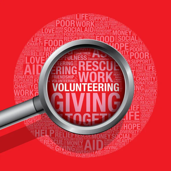 Voluntariado em caridade nuvem de palavras ajuda conceito vetor ilustração — Vetor de Stock