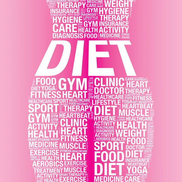 Diet word in woman body lose weight concept vector illustration — Stock Vector