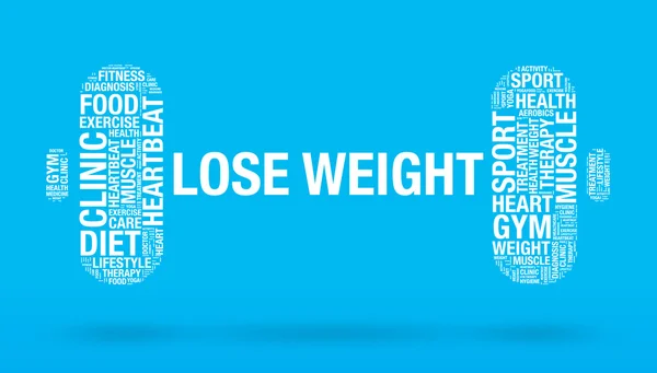 Het verliezen van gewicht word in halter fitness concept vectorillustratie — Stockvector