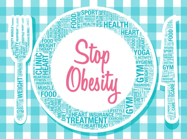 Stop obesity diet on plate healthy food concept vector illustration — Stock Vector