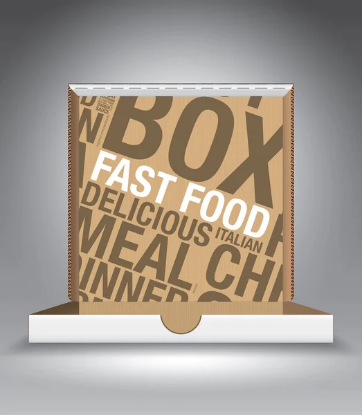 Відкрити коробку піци з хмарним вектором слова Fast Food — стоковий вектор