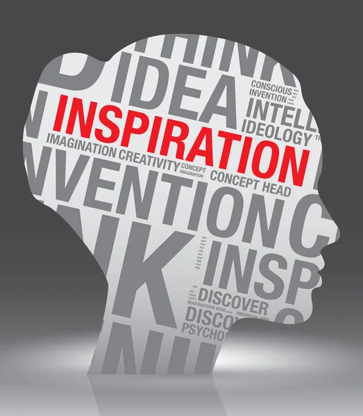 Inspiration head of woman mit Word Cloud Vektor Konzept — Stockvektor