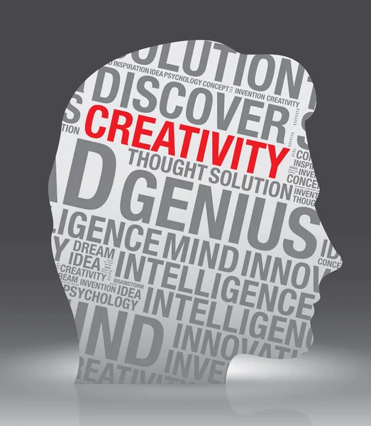 Kreativitás a fejét az ember szó felhő vektor-koncepció — Stock Vector