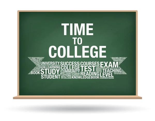 Čas na vysokou školu na pozadí zelených tabuli, samostatný — Stockový vektor