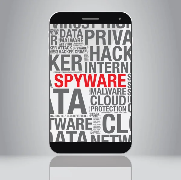 Spyware word cloud on mobile phone screen vector concept — Stock Vector