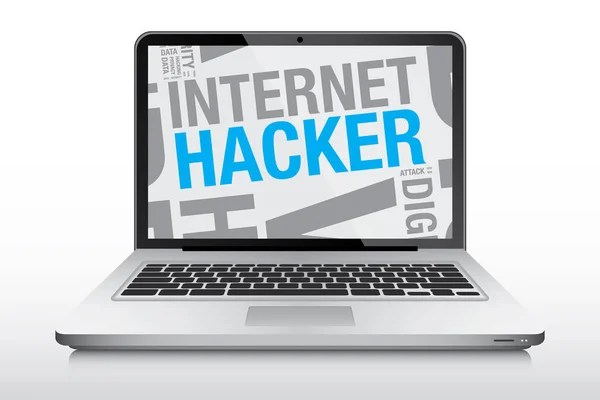 Hacker nuvem de palavras no conceito de vetor de tela laptop — Vetor de Stock
