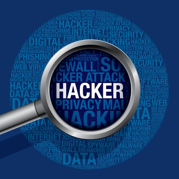 Hacker en concepto de vector nube palabra delito cibernético — Vector de stock