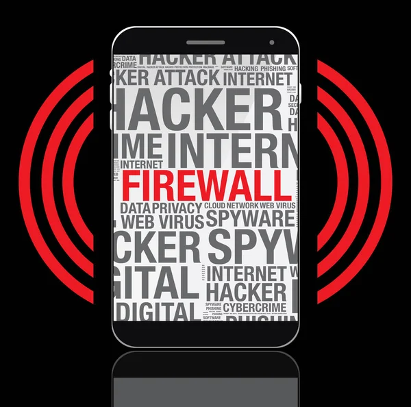 Firewall word cloud op mobiele telefoon scherm vector concept — Stockvector