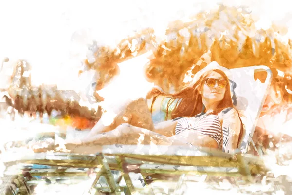 Vrouw om te zonnebaden op een hete zomerdag in de tropen — Stockfoto