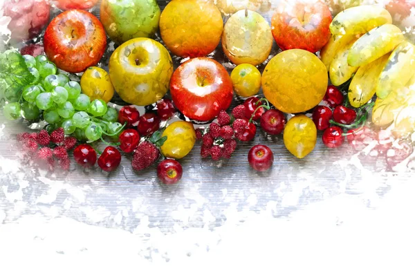 Frutas mistas em tábua de madeira, conceito de alimentação saudável e dieta — Fotografia de Stock