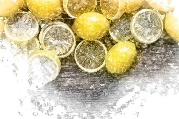 Frische reife Zitronen auf Holzbrett Hintergrund mit Kopierraum — Stockfoto