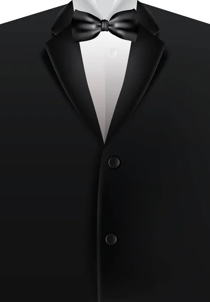 Black men suit and bow tie realistic vector illustration — Stock Vector