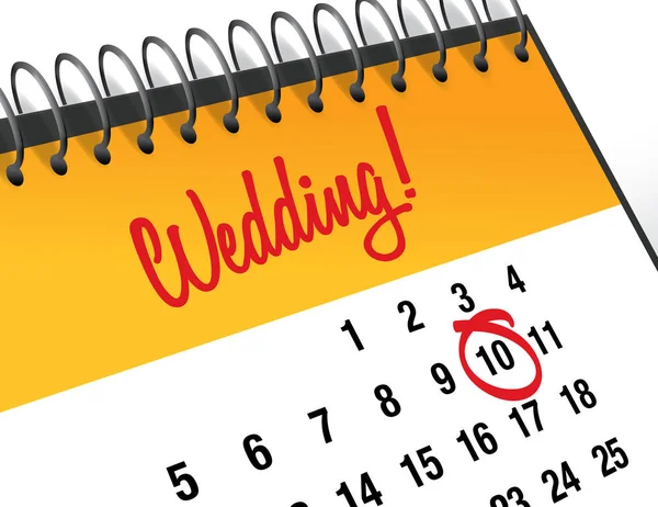 Bruiloft dag mark op kalender, vector illustratie — Stockvector