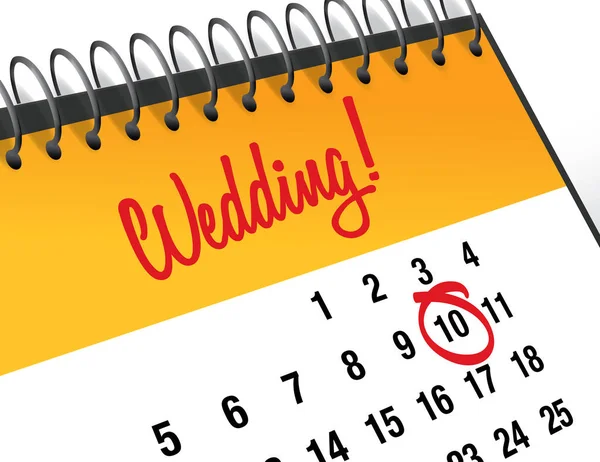 Marchio del giorno del matrimonio sul calendario, illustrazione vettoriale — Vettoriale Stock