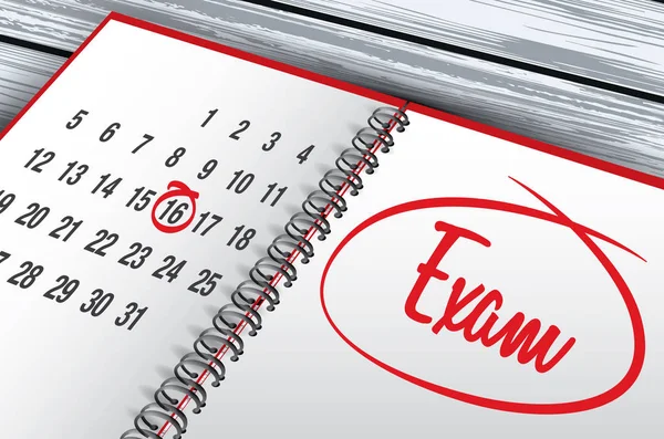 Examen dag mark op kalender, vectorillustratie — Stockvector