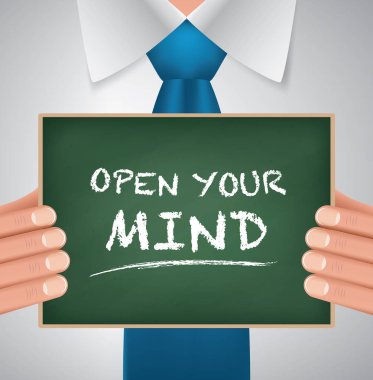 Blackboard vektör, tutan işadamı tabela yakın çekim