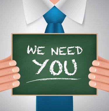 Blackboard vektör, tutan işadamı tabela yakın çekim