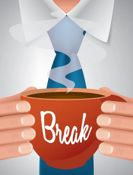 Businessman holding cup of coffee during break work, vector — Stock Vector