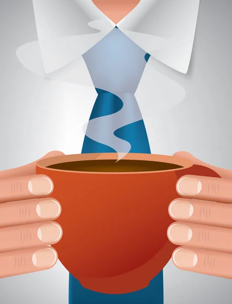 Homme d'affaires tenant une tasse de café pendant le travail de pause, vecteur — Image vectorielle